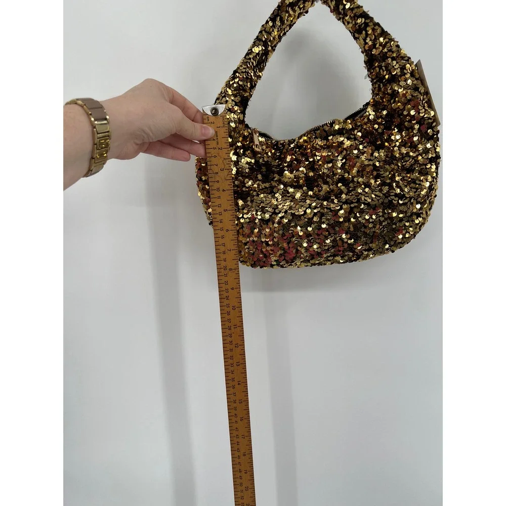Anthropologie Paillette Mini Crescent Bag Gold Sequin Hobo Party Sparkle NWT